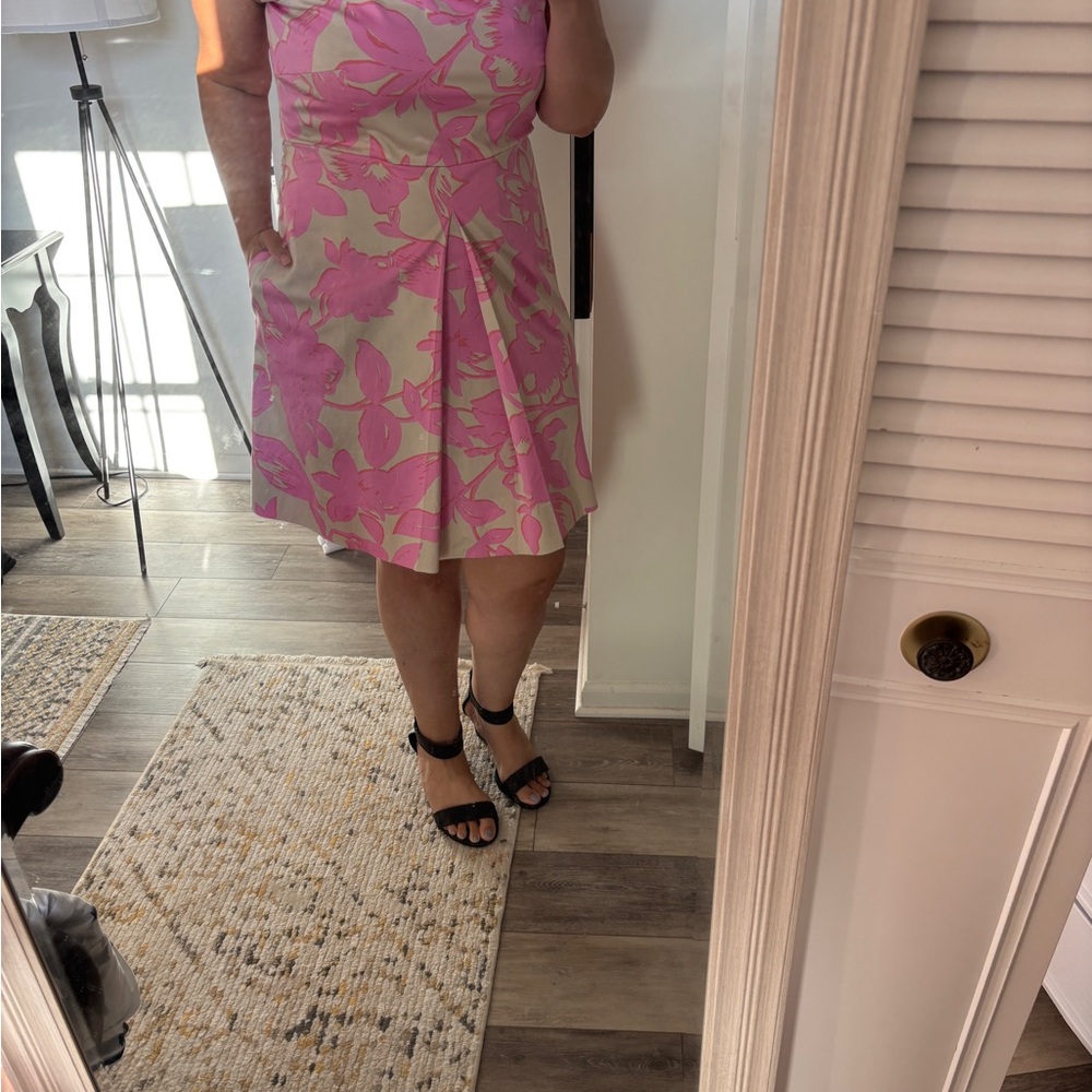 New York & Company Pink and cream Floral strapless Dress